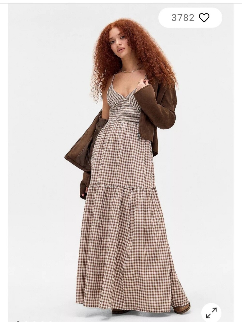 Urban Outfitters Women's Brown Gingham Kimchi Renee Smocked Maxi Dress Sz S $128